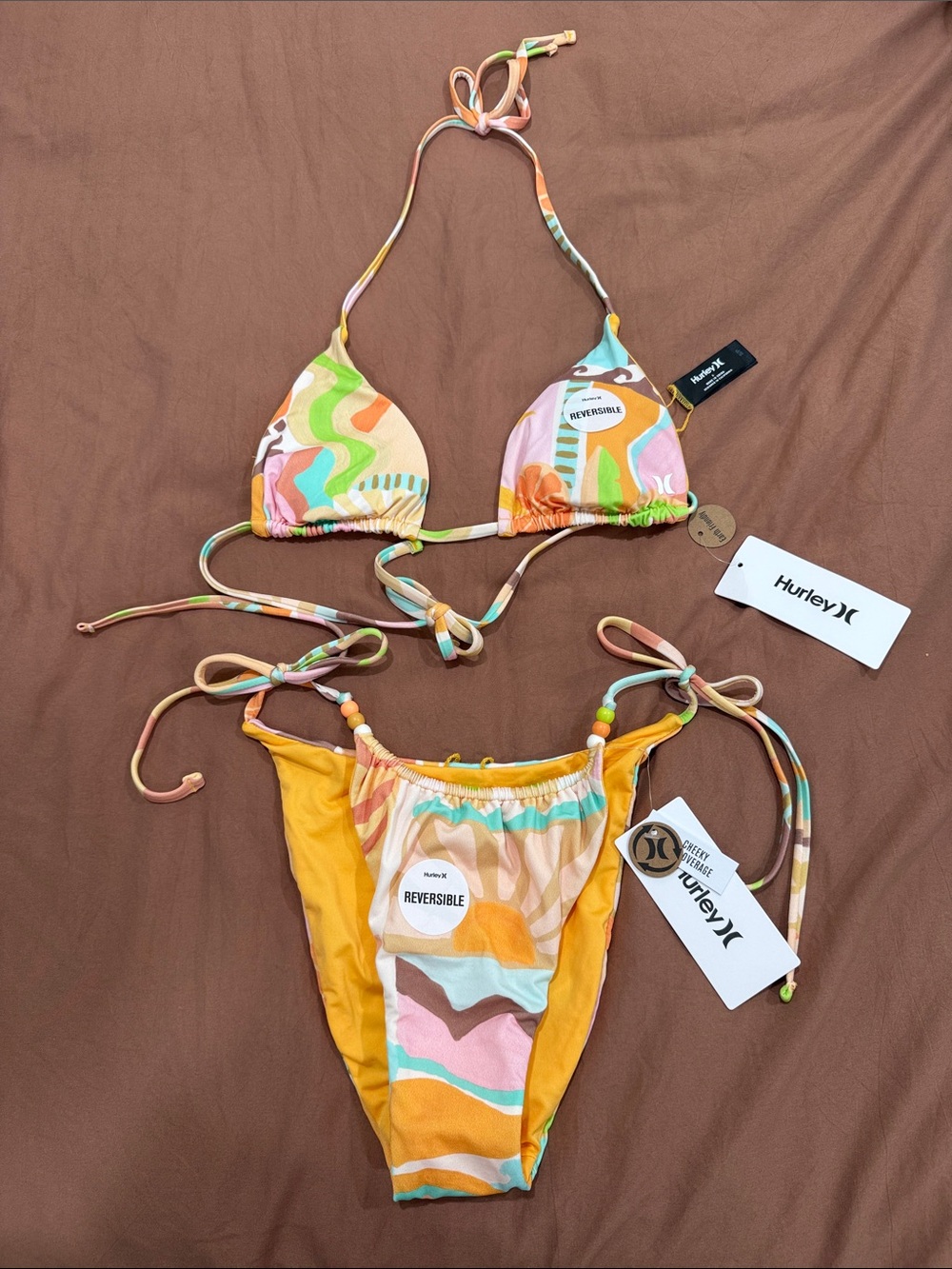 Hurley Girls' Multicolor & Yellow Reversible Swim Bikini